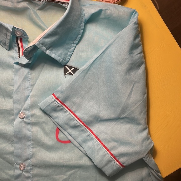 Beachy Teal Blue “Marine Team” Short Sleeve Button Up Shirt 👕 Pacific Coast - Picture 5 of 7